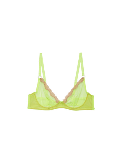 Neon Yellow Sheer Tulle Demi Bra - Fleur du Mal