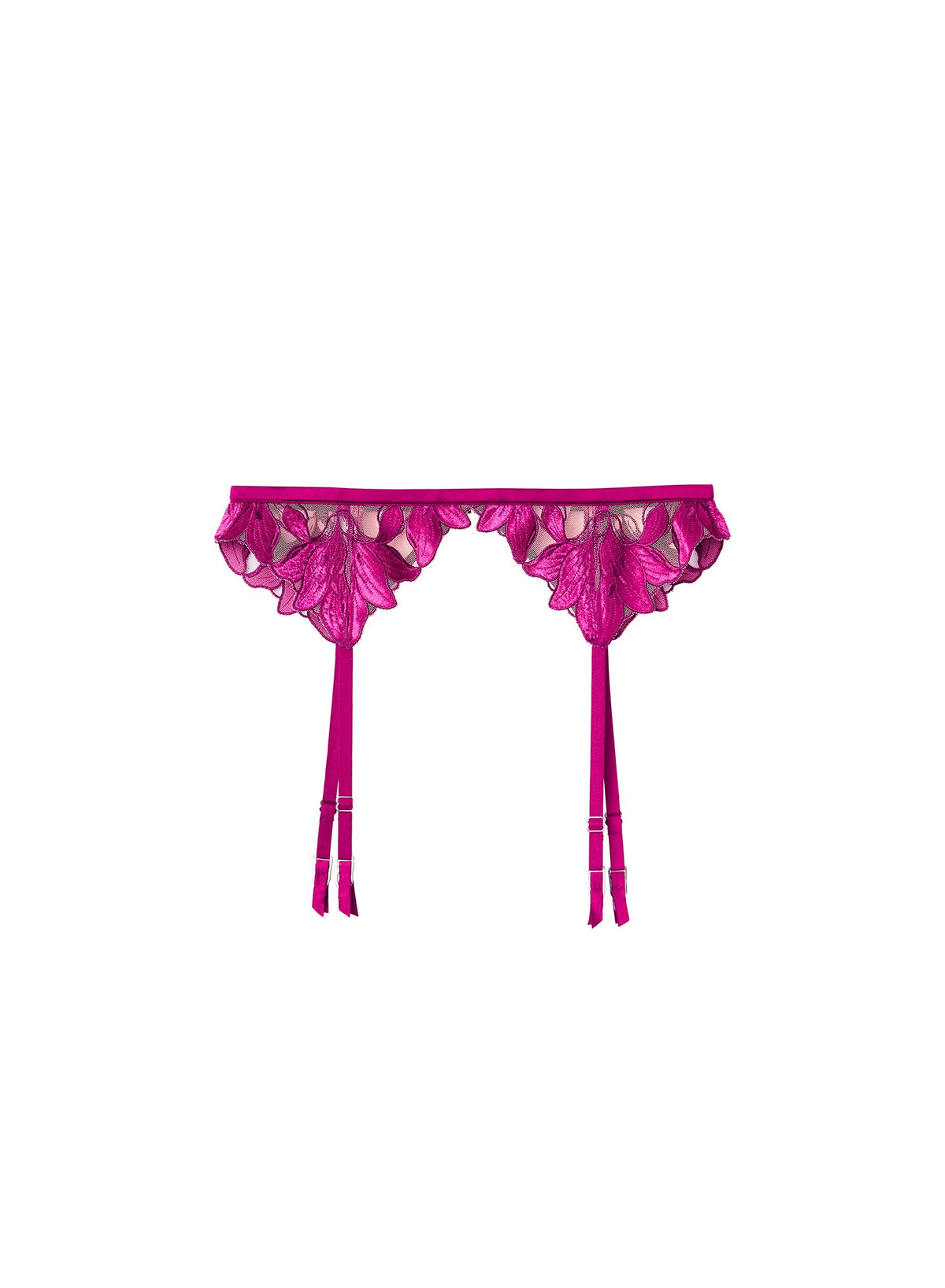 Magenta Lily Embroidery Garter Belt - Fleur du Mal