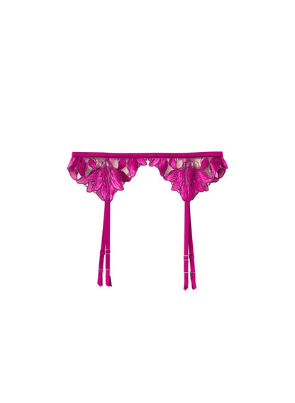 Magenta Lily Embroidery Garter Belt - Fleur du Mal