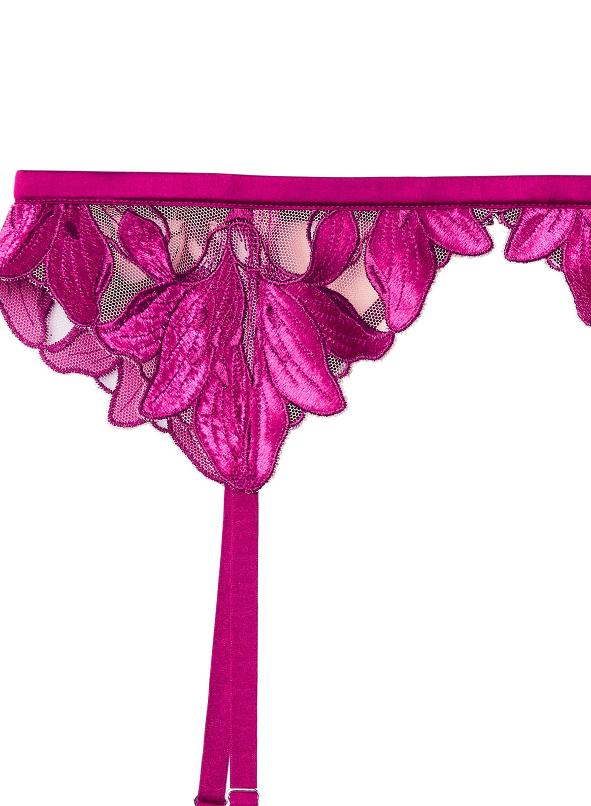 Magenta Lily Embroidery Garter Belt - Fleur du Mal