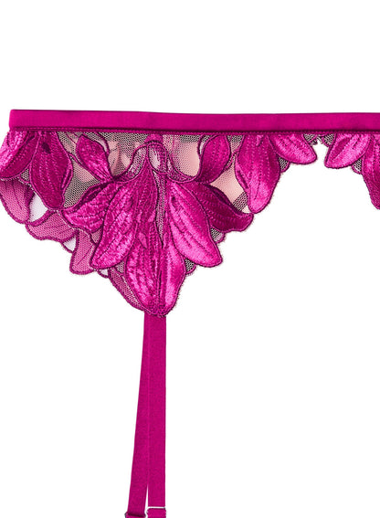 Magenta Lily Embroidery Garter Belt - Fleur du Mal