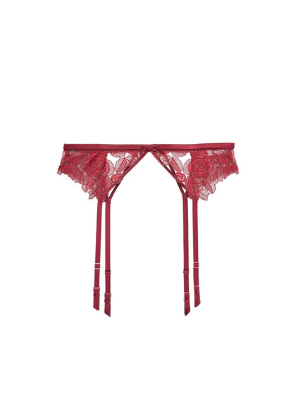 Deep Red Rose Embroidery Garter - Fleur du Mal