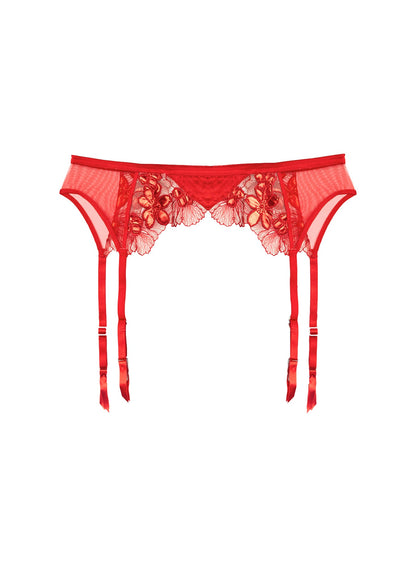 Red Violet Embroidered Garter Belt - Fleur du Mal