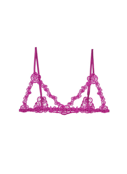 Deep Pink Fleur Guipure Ouvert Bralette - Fleur du Mal