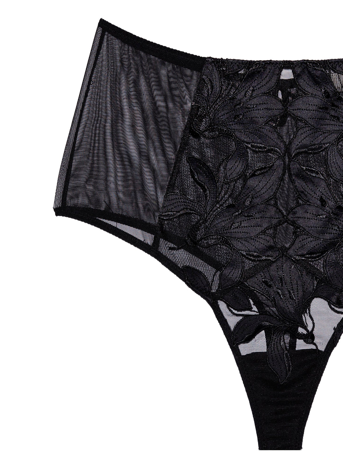 Black Lily Embroidery High Waist Thong - Fleur du Mal