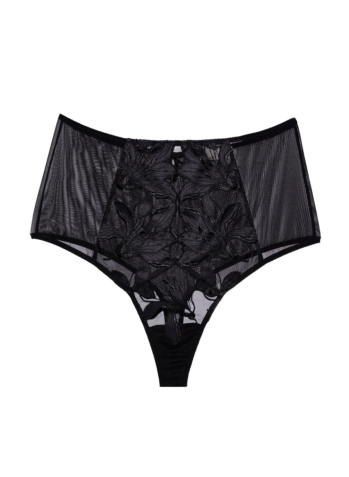 Black Lily Embroidery High Waist Thong - Fleur du Mal