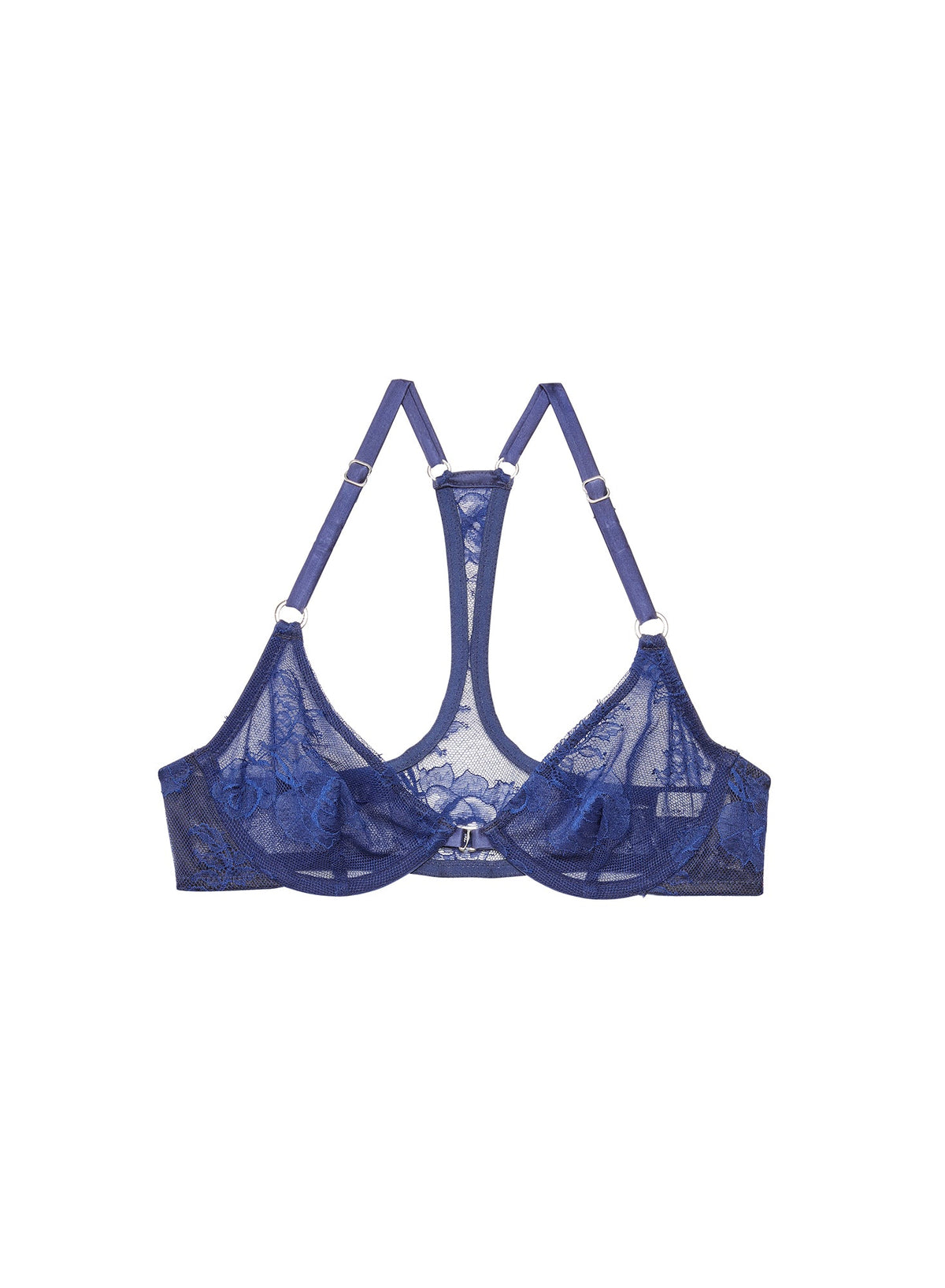 Navy Bouquet Lace Racerback Demi Bra - Fleur du Mal