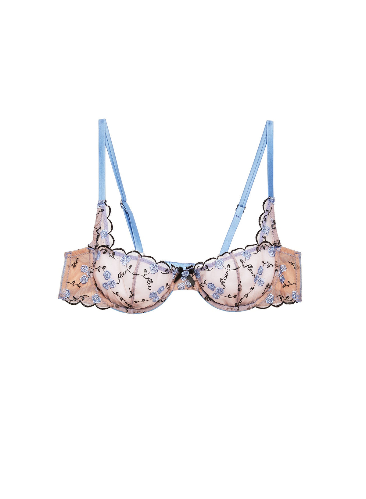 Light Blue Rose & Vine Embroidery Balconette Bra - Fleur du Mal