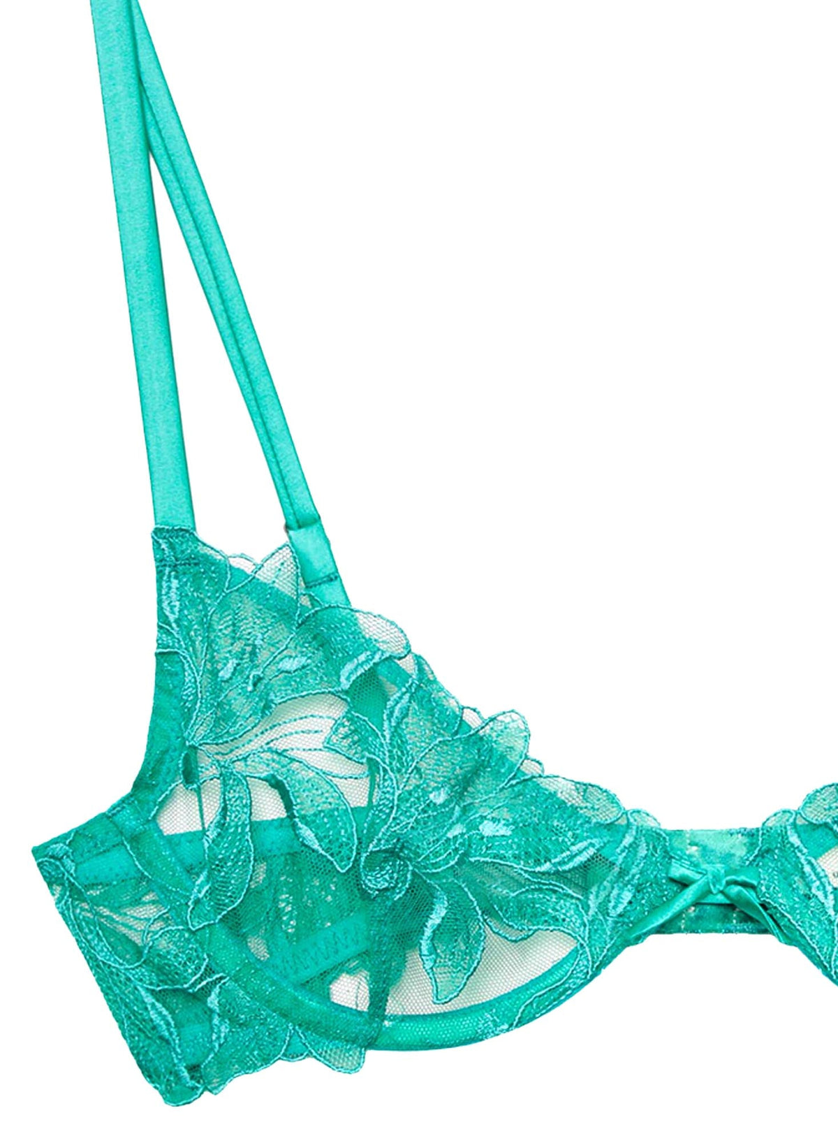 Emerald Green Lily Embroidery Plunge Demi Bra - Fleur du Mal