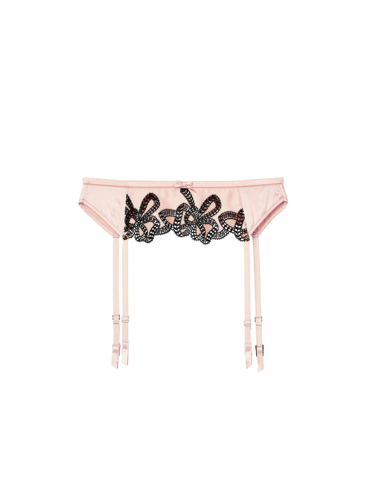 Light Pink & Black Bow Guipure Embroidery Garter - Fleur du Mal