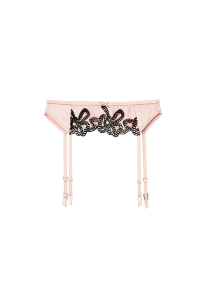Light Pink & Black Bow Guipure Embroidery Garter - Fleur du Mal