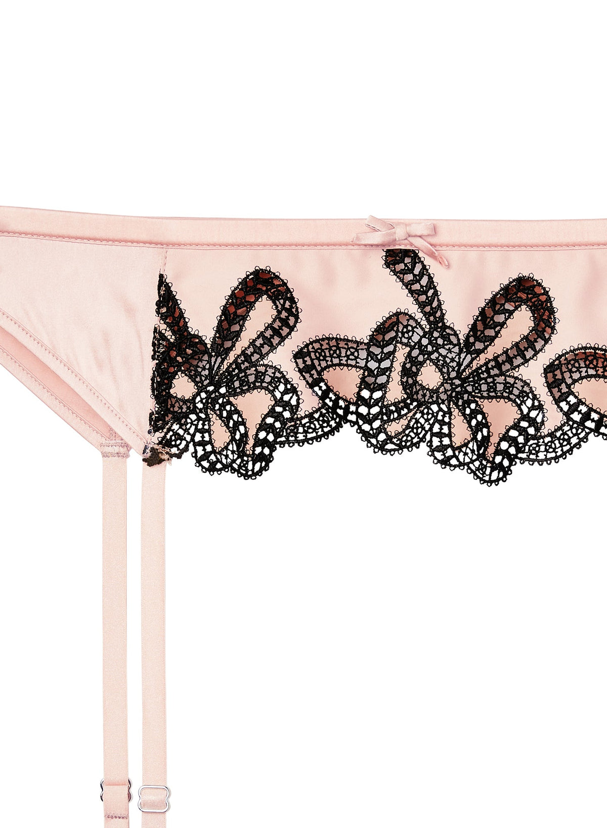 Light Pink & Black Bow Guipure Embroidery Garter - Fleur du Mal