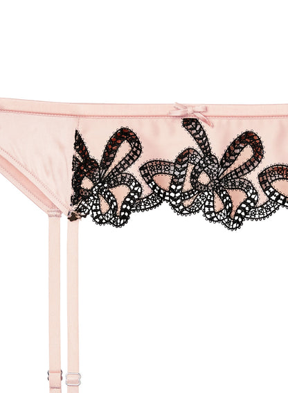 Light Pink & Black Bow Guipure Embroidery Garter - Fleur du Mal