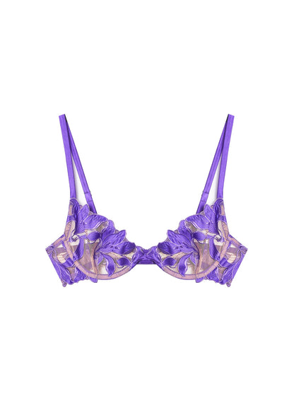 Purple Lily Embroidery Plunge Demi Bra - Fleur du Mal