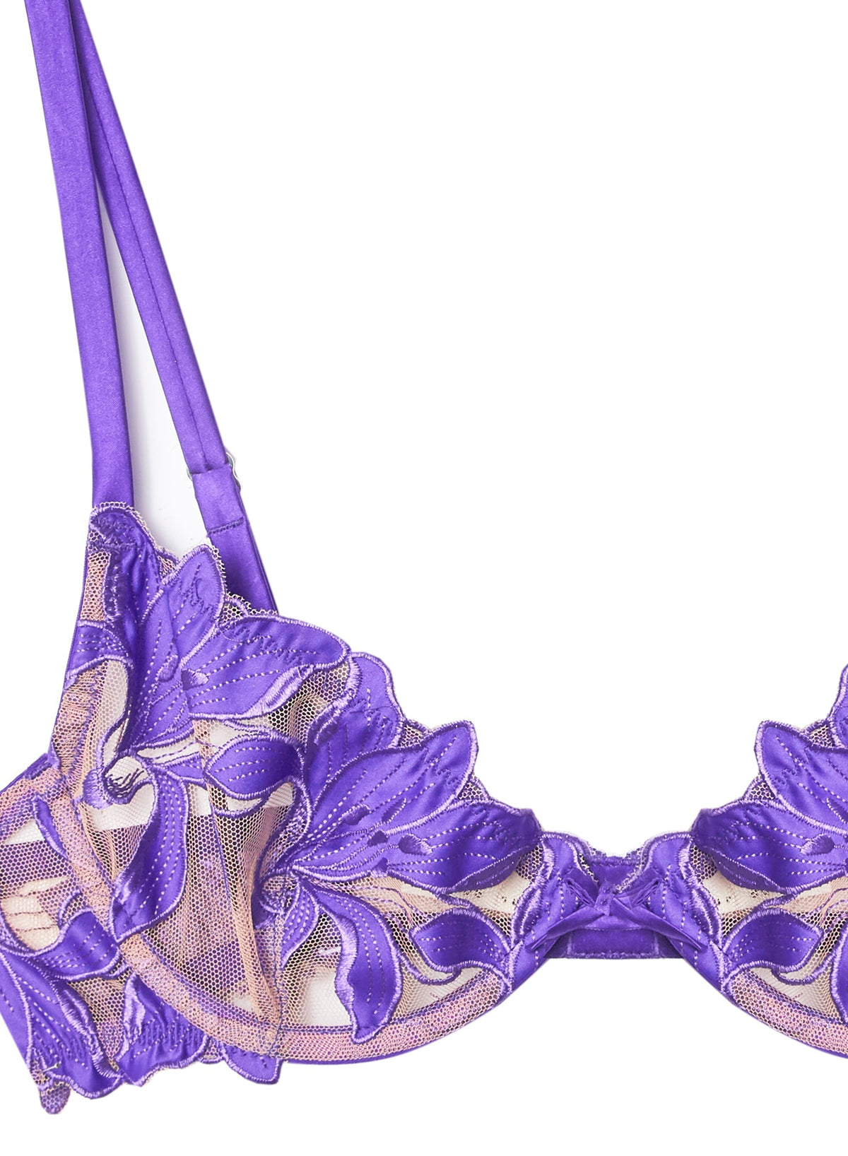 Purple Lily Embroidery Plunge Demi Bra - Fleur du Mal