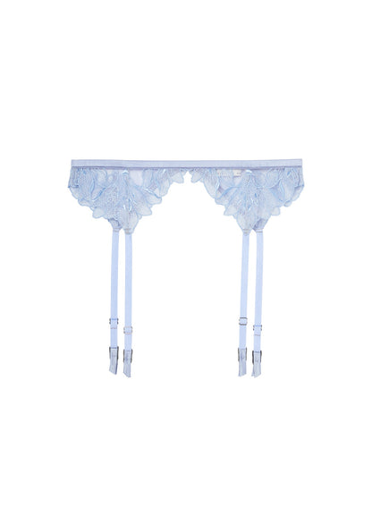 Light Blue Lily Embroidery Garter Belt - Fleur du Mal