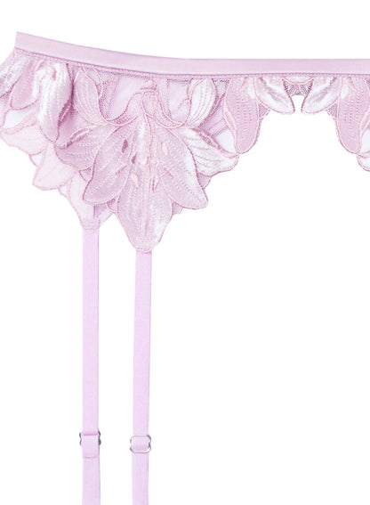 Light Pink Lily Embroidery Garter Belt - Fleur du Mal