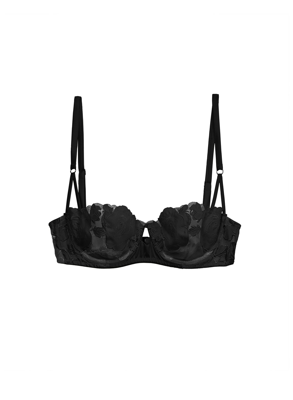 Black Rose Logo Embroidery Balconette Bra - Fleur du Mal