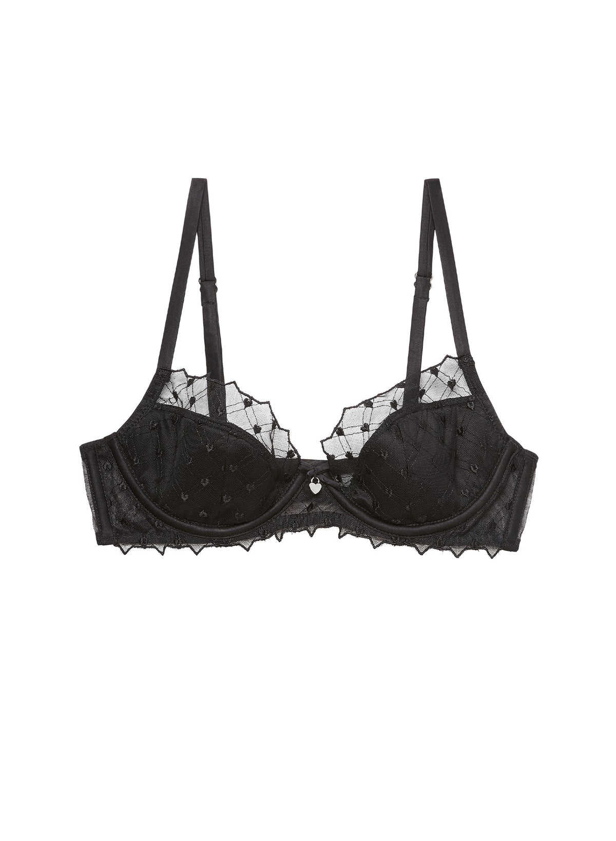 Black Love Lock Embroidery Half Lined Bra - Fleur du Mal