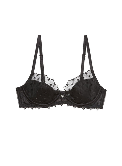 Black Love Lock Embroidery Half Lined Bra - Fleur du Mal