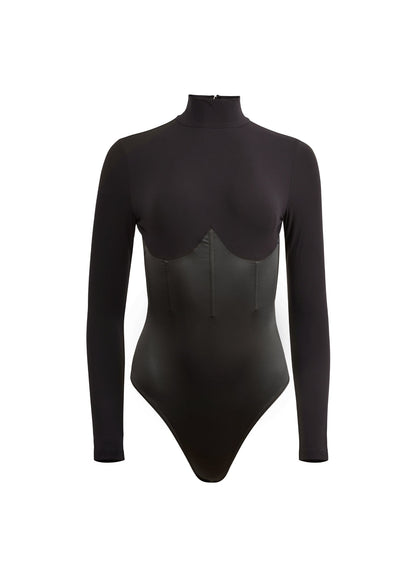 Black Mock Neck Long Sleeve Bodysuit - Fleur du Mal