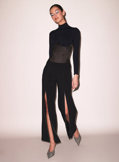 Black Mock Neck Long Sleeve Bodysuit - Fleur du Mal