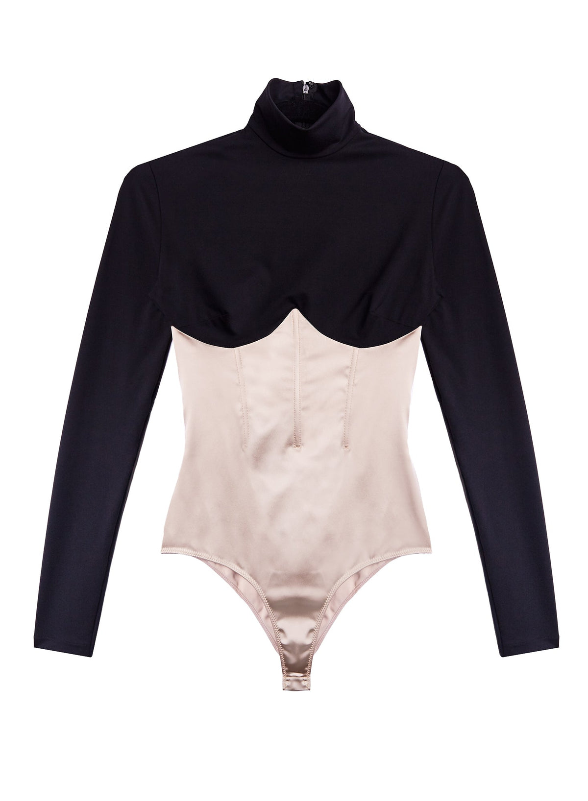 Black Bone Mock Neck Long Sleeve Bodysuit - Fleur du Mal