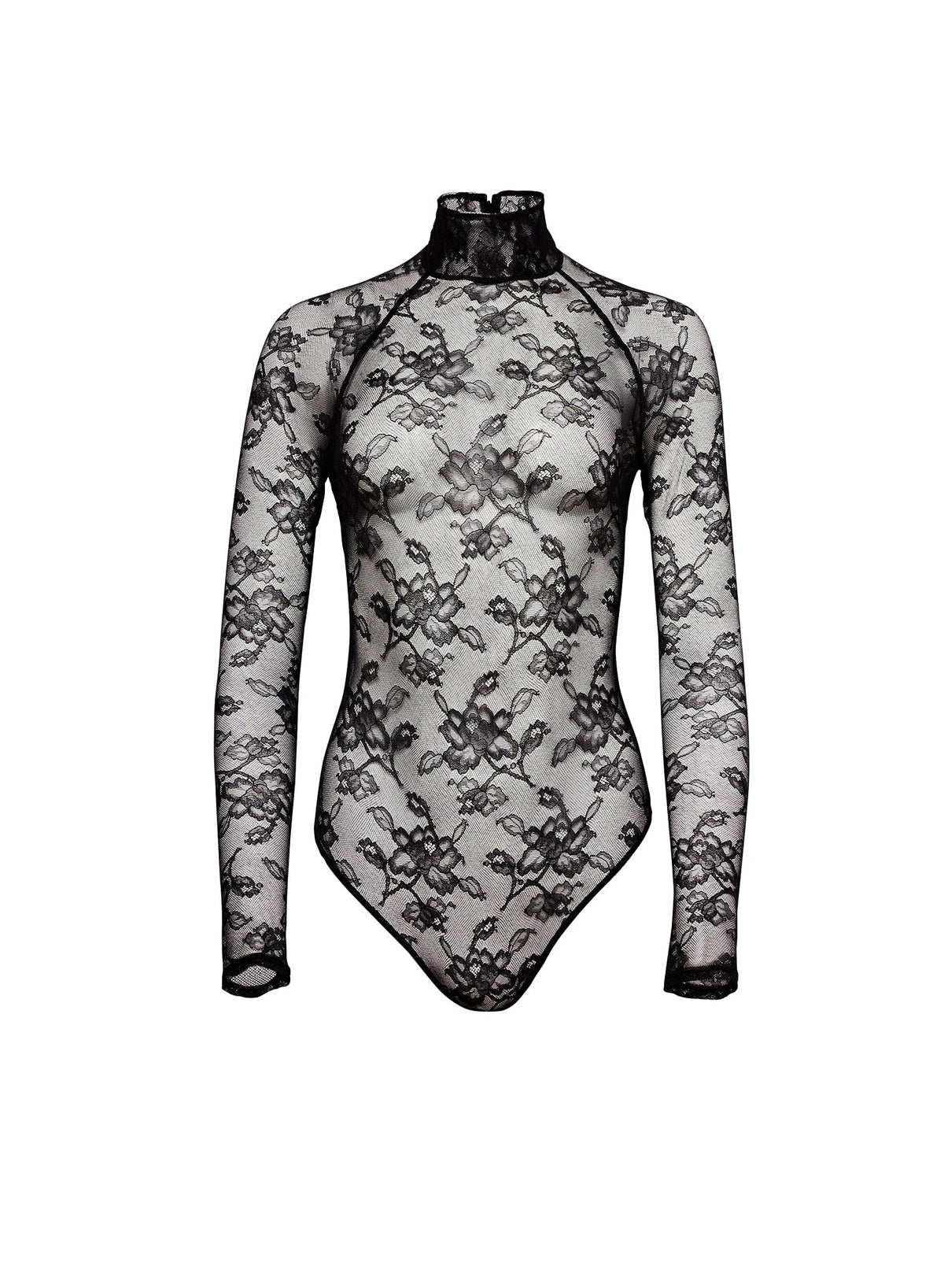 Black Mock Neck Lace Bodysuit - Fleur du Mal
