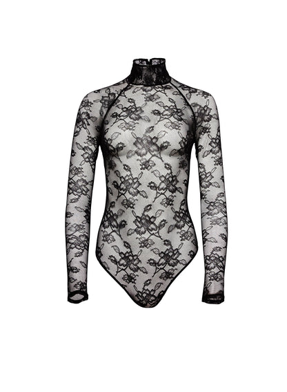 Black Mock Neck Lace Bodysuit - Fleur du Mal