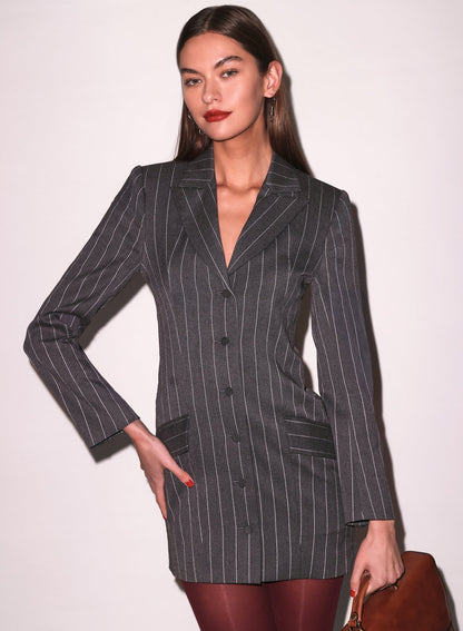Dark Grey Pinstripe Maxwell Blazer Dress - Fleur du Mal
