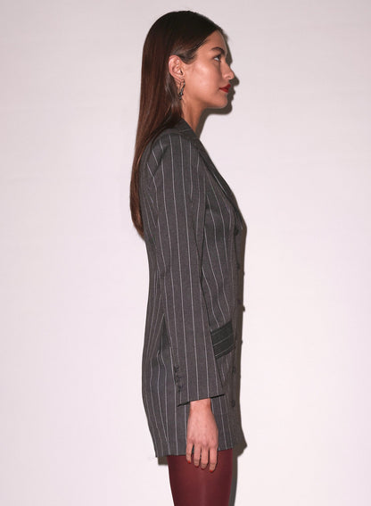 Dark Grey Pinstripe Maxwell Blazer Dress - Fleur du Mal