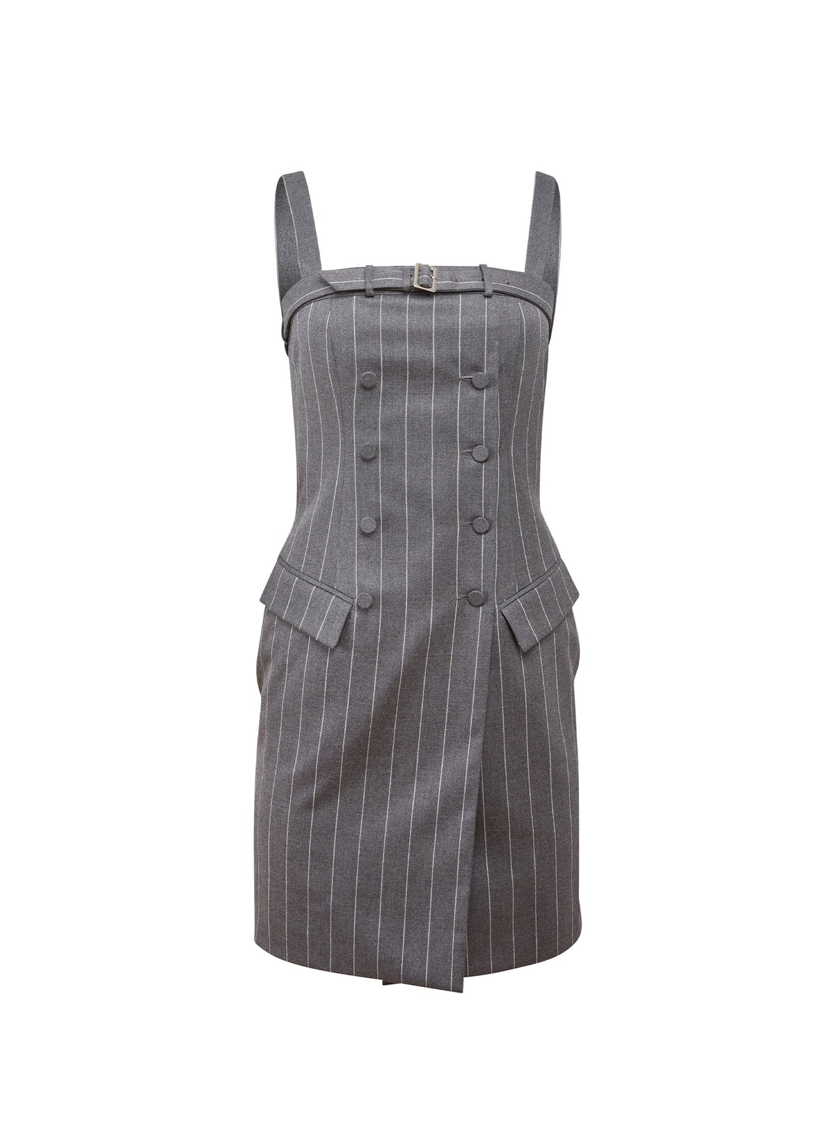 Dark Grey Pinstripe Maxwell Mini Dress - Fleur du Mal