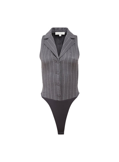 Dark Grey Pinstripe Maxwell Vest Bodysuit - Fleur du Mal