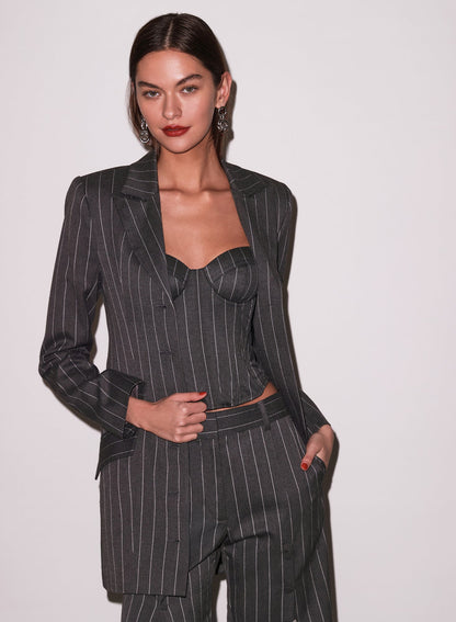 Dark Grey Pinstripe Maxwell Bustier - Fleur du Mal