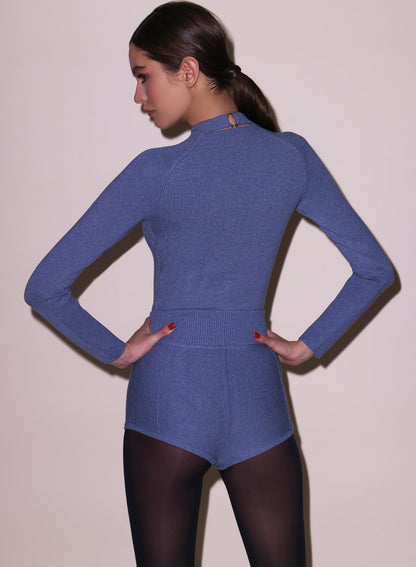 Charcoal Blue Knit Underbust Long Sleeve Top - Fleur du Mal