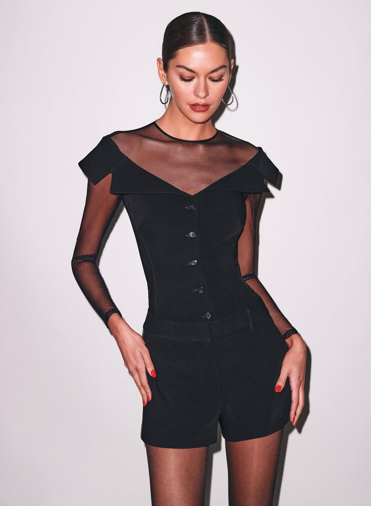 Black Cold Shoulder Tailored Bodysuit - Fleur du Mal