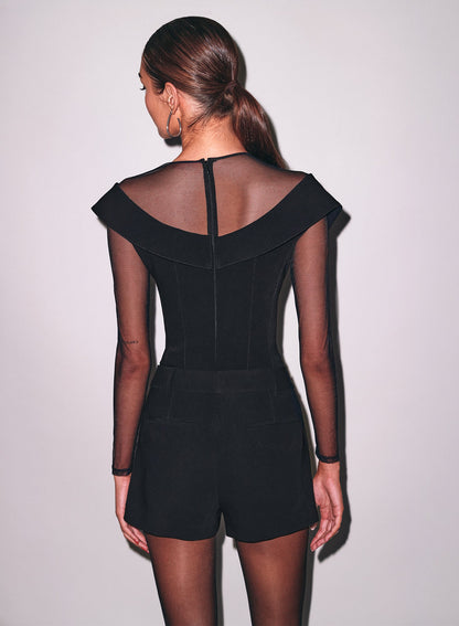 Black Cold Shoulder Tailored Bodysuit - Fleur du Mal