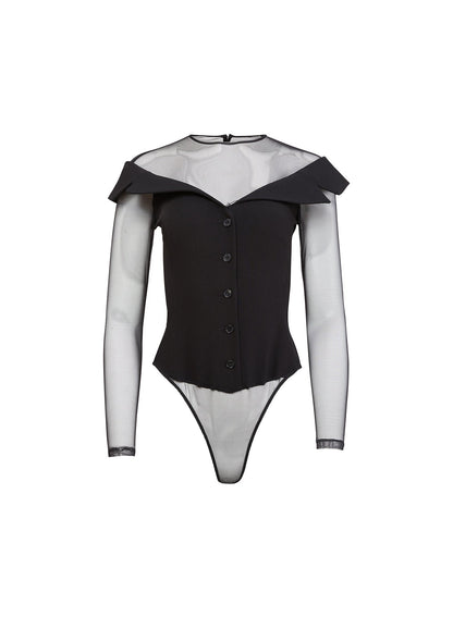 Black Cold Shoulder Tailored Bodysuit - Fleur du Mal