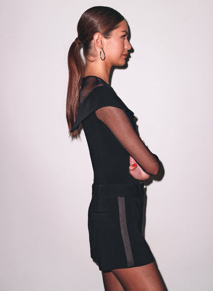 Black Cold Shoulder Tailored Bodysuit - Fleur du Mal