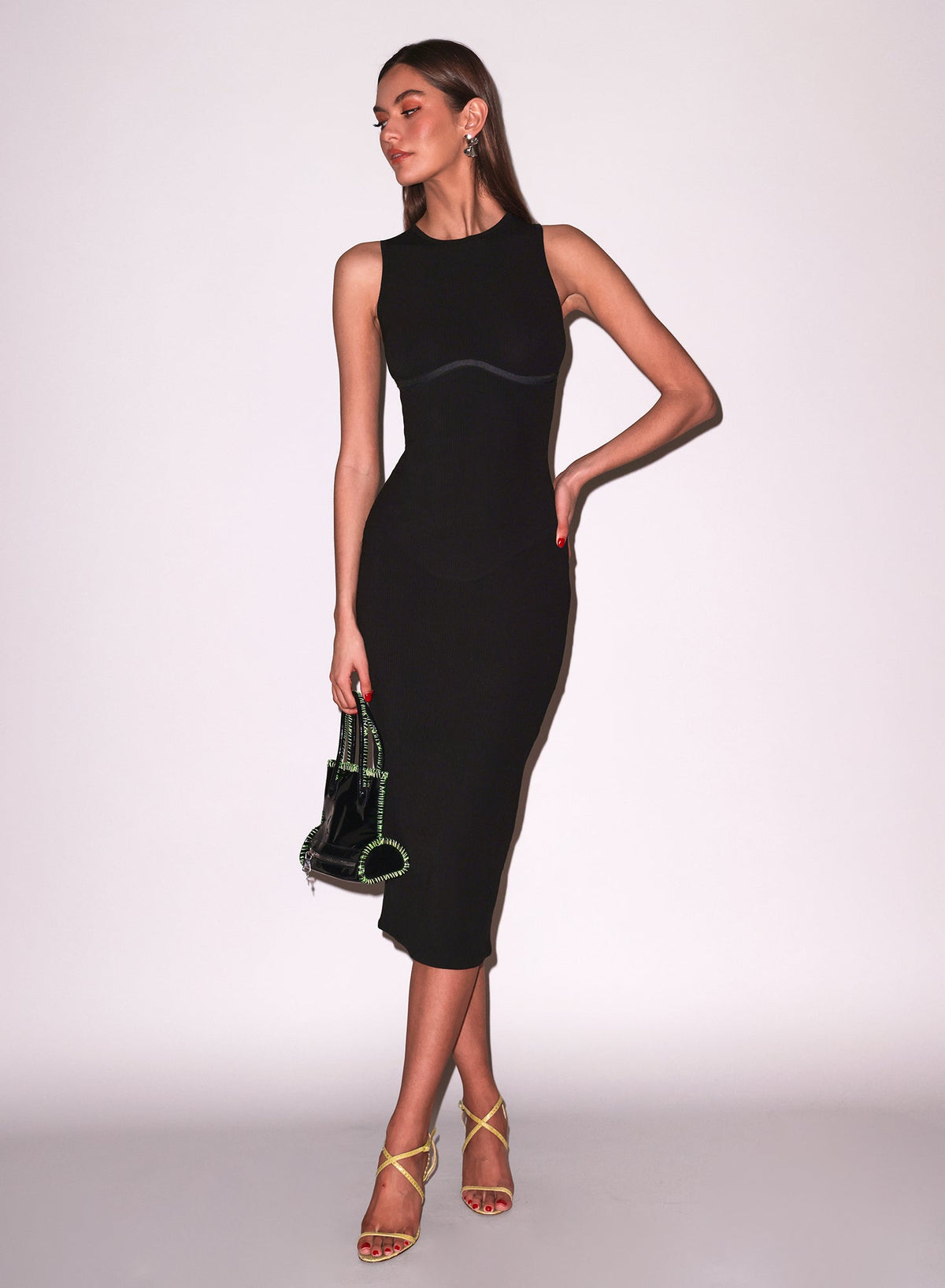 Black Hourglass Rib Midi Dress - Fleur du Mal