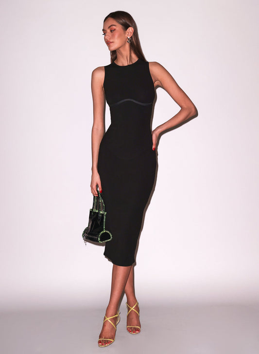 Black Hourglass Rib Midi Dress - Fleur du Mal