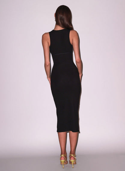 Black Hourglass Rib Midi Dress - Fleur du Mal